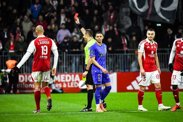 FOOTBALL : Stade Brestois 29 vs AS Monaco - Ligue 1 - JournÃ e 15 - 05 12 2025 Carton rouge pour Ludovic Ajorque (Stade Brestois) BrestFrance  Copyright: xBaptistexAutissierx