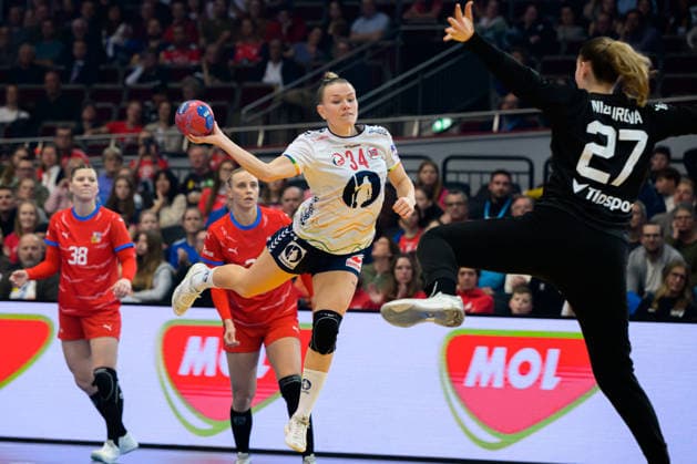 Handball, Frauen WM, Tschechien - Norwegen Anniken Wollik (Norwegen), Patricie Wizurova (Tschechien) Dortmund Hotel Nordrhein-Westfalen Deutschland