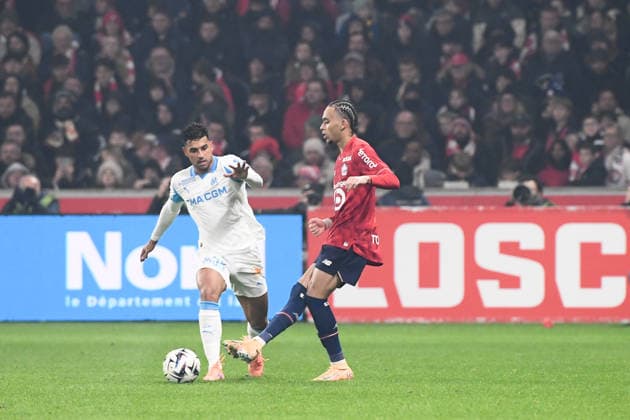 LOSC Lille v Olympique de Marseille - Ligue 1 McDonald s 2025 2026 33 EMERSON Palmieri dos Santos (om) - 08 Ethan MBAPPE (losc) during the Ligue 1 McDonald s match between Lille and Marseille at Stade Pierre Mauroy on December 5, 2025 in Lille, France. Lille France  Copyright: xFEPx 776348226