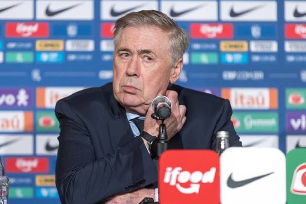 Carlo Ancelotti, coach of the Brazilian national football team, speaks to journalists at the Ritz Hotel in Washington, D.C., the capital of the United States. Carlo Ancelotti, coach of the Brazilian national football team, speaks to journalists at the Ritz Hotel in Washington, D.C., the capital of the United States. WASHINGTON DC United States Copyright: xWilliamxVolcov BrazilxPhotoxPresx