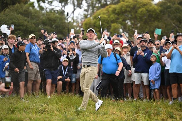 GOLF AUSTRALIAN OPEN, Northern Ireland s Rory McIlroy looks on after playing a shot out of the rough on the second hole during round three of the Australian Open Golf tournament at the Royal Melbourne Golf Club in Melbourne, Saturday, December 6, 2025. ( NO ARCHIVING, EDITORIAL USE ONLY MELBOURNE VICTORIA AUSTRALIA  Copyright: xJAMESxROSSx 20251206146876344290