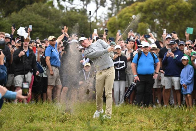 GOLF AUSTRALIAN OPEN, Northern Ireland s Rory McIlroy plays a shot out of the rough on the second hole during round three of the Australian Open Golf tournament at the Royal Melbourne Golf Club in Melbourne, Saturday, December 6, 2025. ( NO ARCHIVING, EDITORIAL USE ONLY MELBOURNE VICTORIA AUSTRALIA  Copyright: xJAMESxROSSx 20251206189963756745