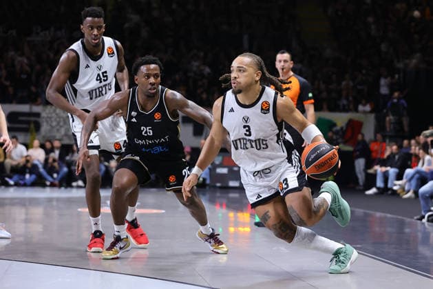 BASKET - Euroleague - Virtus Bologna vs Dubai Basketball 03 Carser EDWARDS Virtus Match BASKETBALL - EUROLEAGUE Virtus Bologna vs Dubai Basketball 05-12-2025 25 McKinley Wright IV Dubai Basketball Match BASKETBALL - EUROLEAGUE Virtus Bologna vs Dubai Basketball 05-12-2025 45 Nicola AKELE Virtus Match BASKETBALL - EUROLEAGUE Virtus Bologna vs Dubai Basketball 05-12-2025 during Virtus Bologna vs Dubai Basketball, Basketball Euroleague match in Bologna, Italy, December 05 2025 Bologna Italy  Copyright: xIPAxSport ABACAx
