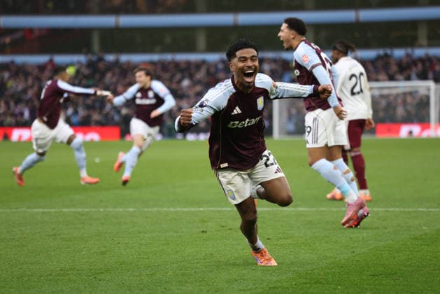Ian Maatsen (AV) celebrates after Emiliano Buendia (AV) scored the winning goal for Aston Villa (2-1) at the Aston Villa v Arsenal EPL match, at Villa Park, Birmingham, UK on 6th December, 2025. 