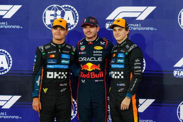 Abu Dhabi, Yas Marina: F1 GP Abu Dhabi 2025, Qualifying, No. 4 Lando Norris (GBR), McLaren MCL39, Mercedes, No. 1 Max Verstappen (NED), Red Bull Racing RB21, Honda, No. 81 Oscar Piastri (AUS), McLaren MCL39, Mercedes (l-r) Abu Dhabi Abu Dhabi