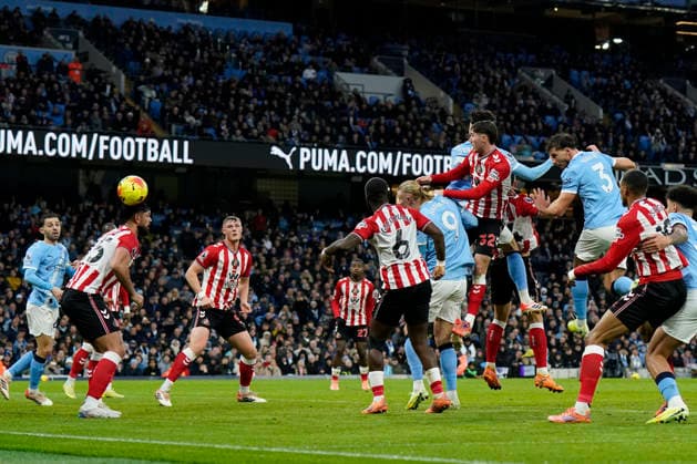 Manchester, England, 6th December 2025. Josko Gvardiol of Manchester City scores to make it 2-0 during the Manchester City vs Sunderland Premier League match at the Etihad Stadium, Manchester. Picture credit should read: Andrew Yates Sportimage EDITORIAL USE ONLY. No use with unauthorised audio, video, data, fixture lists, club league logos or live services. Online in-match use limited to 120 images, no video emulation. No use in betting, games or single club league player publications. SPI_025_AY_Man_City_Sunderland SPI-4351-0025