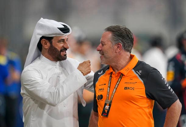 FORMULA ONE ABU DHABI GRAND PRIX 2025 Mohammed Ben Sulayem and Zak Brown, CEO McLaren Racing in the pitlane. Qualifying, during the Formula One Etihad Airways Abu Dhabi Grand Prix 2025 at the Yas Marina Circuit, Yas Island, United Arab Emirates on 6 December 2025 Credit: Eleanor Hoad Every Second Media Editorial use only. All images are copyright Every Second Media Limited. No images may be reproduced without prior permission. Copyright: xIMAGO EveryxSecondxMediax ESM-1694-0051 EleanorxHoadx xEveryxSecondxMediax