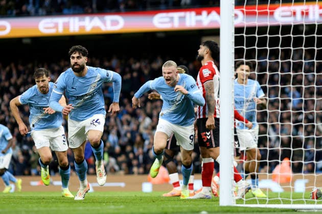 Manchester City v Sunderland - Premier League Ruben Dias, Josko Gvardiol and Erling Haaland of Manchester City celebrate 2nd goal during the Premier League match between Manchester City and Sunderland at Etihad Stadium on December 6, 2025 in Manchester, England. Manchester Etihad Stadium England United Kingdom Copyright: xNealxSimpson Sportsphoto APLx 14143979