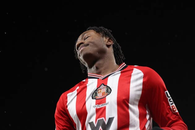 Manchester City v Sunderland 06 December 2025, Manchester - Premier League Football - Manchester City v Sunderland. Romaine Mundle of Sunderland reacts (photo by Daniel Chesterton) Manchester UK Copyright: xDanielxChestertonxOffside
