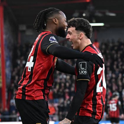 Bournemouth v Chelsea Premier League Antoine Semenyo of Bournemouth ˜ and Alex Jiminez of Bournemouth celebrate but Bournemouths goal is ruled offside during the Premier League match at the Vitality Stadium, Bournemouth 06 12 2025 UK Newspapers OUT Copyright: xJeremyxLandeyx FIL-22603-0117
