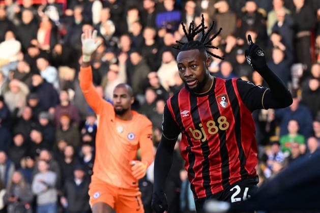 Bournemouth v Chelsea Premier League Antoine Semenyo of Bournemouth celebrates but Bournemouths goal is ruled offside during the Premier League match at the Vitality Stadium, Bournemouth 06 12 2025 UK Newspapers OUT Copyright: xJeremyxLandeyx FIL-22603-0119