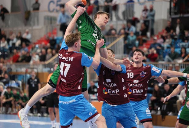 GER HBL2 Saison 2025 2026 VfL Potsdam vs EULEN Ludwigshafen, 06.12.25, MBS Arena, Potsdam Dustin KRAUS (1.VfL Potsdam 47), Friedrich SCHMITT (Eulen Ludwigshafen 29), Davide BULZAMINI (1.VfL Potsdam 8), Gabriele SONTACCI (1.VfL Potsdam 19)