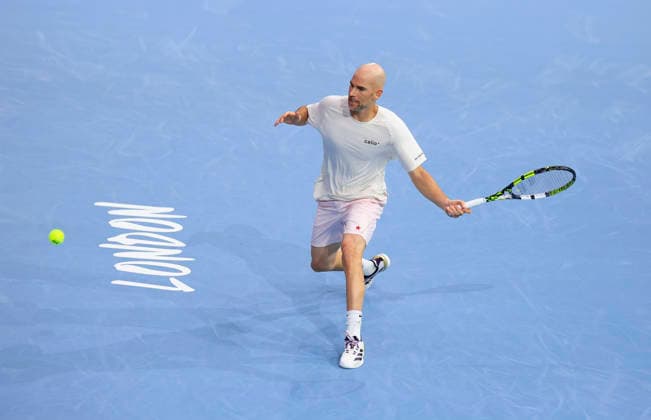 6th December 2025; Copper Box Arena, London, England; Victorian Plumbing UTS London Grand Final Tennis, Day Two; Adrian Mannarino plays a forehand shot against Andrey Rublev  HongboxChen