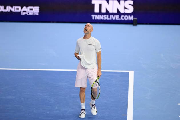 6th December 2025; Copper Box Arena, London, England; Victorian Plumbing UTS London Grand Final Tennis, Day Two; Adrian Mannarino shows emotion in the match against Andrey Rublev  HongboxChen
