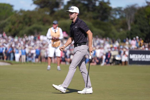 December 7, 2025, Melbourne, Victoria, Australia: Rasmus Neergaard-Petersen of Denmark celebrates after winning the 2025 Crown Australian Open at The Royal Melbourne Golf Club in Melbourne, Victoria, Australia. Melbourne Australia - ZUMAl303 20251207_aaf_l303_014 Copyright: xSydneyxLowx