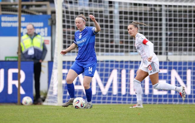 07.12.2025, Hänsch-Arena, Meppen, GER, SVM-Frauen 2. Frauen-Bundesliga: SV Meppen vs Bayern München II, Bente Bode (SV Meppen 14) DFL REGULATIONS PROHIBIT ANY USE OF PHOTOGRAPHS AS IMAGE SEQUENCES AND OR QUASI-VIDEO. Meppen Niedersachsen Deutschland Hänsch-Arena