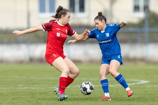 Regionalliga Nordost Frauen: 1. FC Magdeburg vs. 1. FFV Erfurt; Magdeburg; 07.12.2025 Latoya Maxine Bach ( 8; 1. FC Magdeburg) gegen Jasmin Sautter ( 4; 1. FFV Erfurt) Regionalliga Nordost Frauen: 1. FC Magdeburg vs. 1. FFV Erfurt; Heinrich-Germer-Stadion Magdeburg; 07.12.2025 Copyright: xBEAUTIFULxSPORTS Duehringx