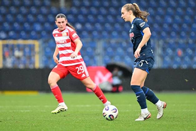 RECORD DATE NOT STATED Jamilla Rankin (5; TSG Hoffenheim Frauen) verteidigt gegen Antonia Halverkamps (29; 1. FC Union Berlin) mit Ball Zweikampf um Ball Copyright: xMichaelxGelhardtx