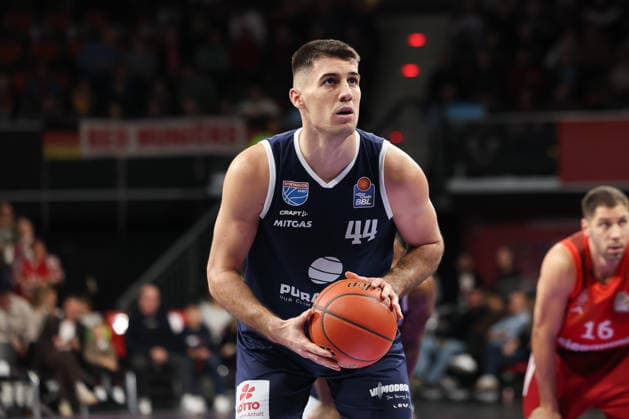 Jure Planinic (SYNTAINICS MBC, 44), GER, FC Bayern Basketball vs. SYNTAINICS MBC, Basketball, easycredit Basketball Bundesliga, 9. Spieltag, Saison 2025 2026, 07.12.2025, GER, FC Bayern Basketball vs. SYNTAINICS MBC, Basketball, easycredit Basketball Bundesliga, 9. Spieltag, Saison 2025 2026, 07.12.2025 Muenchen Copyright: xEibner-Pressefoto JennixMaulx EP_JML