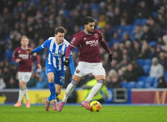 Brighton and Hove Albion v West Ham United, Premier League, Football, Amex Stadium, Brighton, UK - 07 Dec 2025 Lucas Paqueta of West Ham United. Brighton Amex Stadium Brighton GBR, UK NEWSPAPERS OUT Copyright: xSeanxRyanx