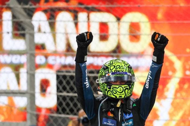 F1 Abu Dhabi Grand Prix 2025 F1 World Drivers Champion and Third placed Lando Norris of McLaren celebrates after Formula 1 Abu Dhabi Grand Prix at Yas Marina Circuit on December 7th, 2025 in Abu Dhabi, United Arab Emirates. Abu Dhabi United Arab Emirates  Copyright: xBeataxZawrzelx originalFilename:zawrzel-f1abudha251207_npP65.jpg