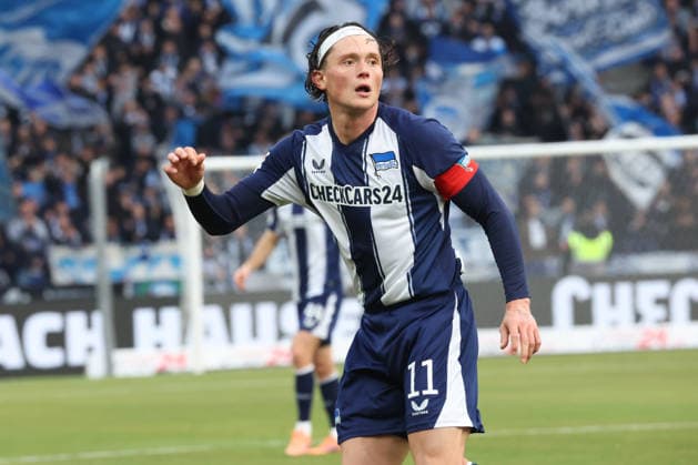 DEU, DFL, 2. FBL, Hertha BSC vs. 1: FC Magdeburg, 07.12.2025, Berliner Olympiastadion, Berlin, DEU, DFL, 2. FBL, Hertha BSC vs. 1: FC Magdeburg, im Bild Fabian Reese (Hertha BSC Berlin 11) DFL - regulations prohibit any use of Photographs as image sequences and or quasi-video