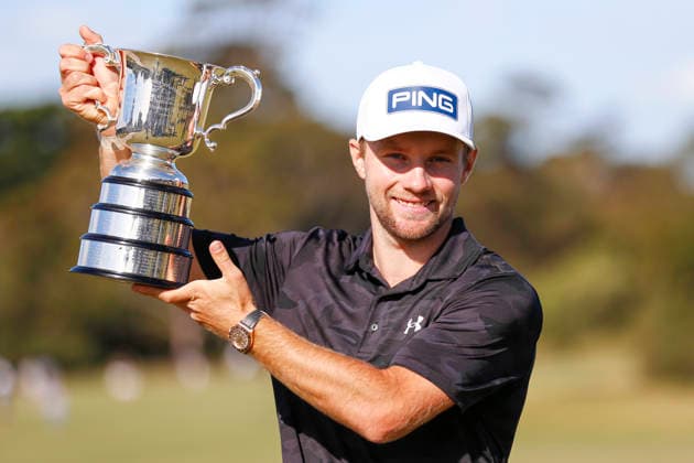 December 7, 2025, Melbourne, Australia: Rasmus Neergaard-Petersen of Denmark lifts the trophy after winning the Australian Open Golf tournament. The 2025 Australian Open concluded with Denmark™s Rasmus Neergaard-Petersen securing the championship at 15-under after a tense final round at The Australian Golf Club. The tournament delivers a dramatic finish, with top international contenders pushing the leaderboard to the final holes. Large crowds gathered across the course as fans watch one of Australia™s premier golf events come to a close for the year. Melbourne Australia - ZUMAs197 20251207_aaa_s197_104 Copyright: xYexMyoxKhantx
