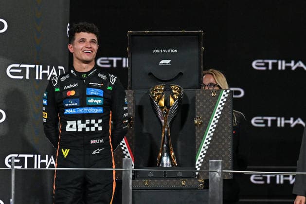 F1 Grand Prix of Abu Dhabi ABU DHABI, UNITED ARAB EMIRATES - DECEMBER 07: British driver Lando Norris of McLaren team, who finished F1 Abu Dhabi Grand Prix in the 3rd place at Yas Marina Circuit, celebrates his victory in Abu Dhabi, United Arab Emirates on December 7, 2025. Lando Norris also became the champion of the 2025 season. Waleed Zein Anadolu Abu Dhabi United Arab Emirates. Editorial use only. Please get in touch for any other usage.  Copyright: x2025xAnadoluxWaleedxZeinx