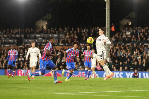 7th December 2025; Craven Cottage, Fulham, London, England; Premier League Football, Fulham versus Crystal Palace; Harry Wilson of Fulham chests the ball down  KatiexChan