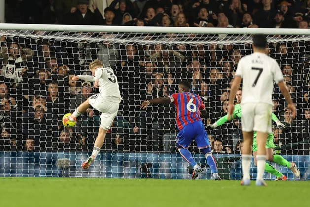 7th December 2025; Craven Cottage, Fulham, London, England; Premier League Football, Fulham versus Crystal Palace; Emile Smith Rowe of Fulham scores into an open goal in the 52nd minute off a rebound off the bar from a header by Alex Iwobi, but the goal was later overturned by VAR for offside by Samuel Chukwueze  KatiexChan