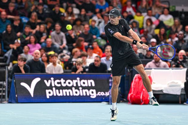 Alex de Minaur (seeded 1) takes on Casper Ruud (seeded 2) in the final of the UTS London Grand Final 2025 at the Copper Box Arena, London, United Kingdom on 7 December 2025. Copyright: xPhilxHutchinsonx 44340115
