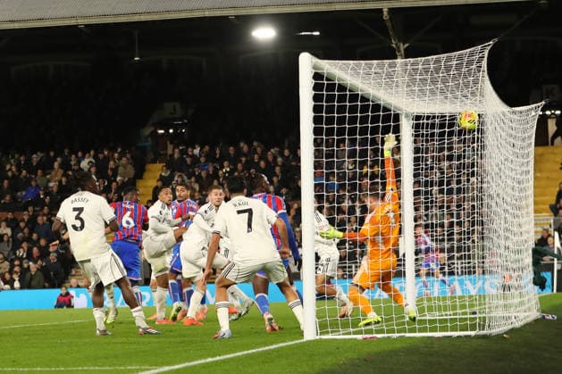 7th December 2025; Craven Cottage, Fulham, London, England; Premier League Football, Fulham versus Crystal Palace; Marc Guehi of Crystal Palace heads from a corner kick to score a goal in the 87th minute for 1-2  KatiexChan