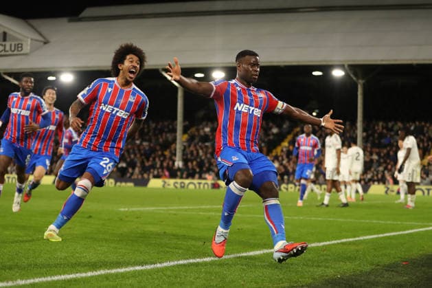 7th December 2025; Craven Cottage, Fulham, London, England; Premier League Football, Fulham versus Crystal Palace; Marc Guehi of Crystal Palace celebrates his goal in the 87th minute for 1-2  KatiexChan