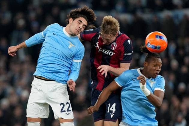 Matteo Cancellieri of SS Lazio, Torbjorn Heggem of Bologna FC and Tijjani Noslin of SS Lazio during the Serie A 2025 2026 football match between SS Lazio and Bologna FC at Stadio Olimpico in Rome (Italy), December 7, 2025. AntoniettaxBaldassarre