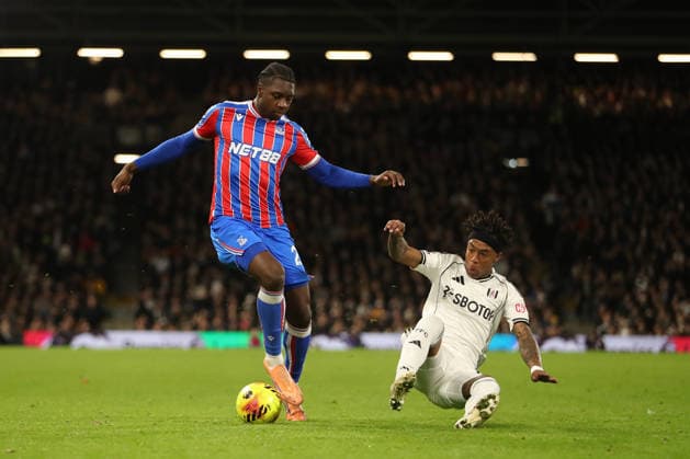 7th December 2025; Craven Cottage, Fulham, London, England; Premier League Football, Fulham versus Crystal Palace; Jaydee Canvot of Crystal Palace dribbles past Kevin of Fulham  KatiexChan