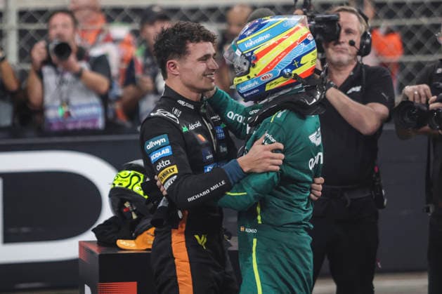 Formula1; Round24; Abu Dhabi Grand Prix; United Arab Emirates Formula1 2025 World Champion Lando Norris (GBR) - McLaren Formula 1 Team - MCL39 , Fernando Alonso (ESP) - Aston Martin Aramco F1 Team - AMR25during Formula1 Etihad Abu Dhabi Grand Prix on december 7., 2025 in Yas Marina Circuit, United Arab Emirates Zsombor Toth Abu dhabi Yas Marina Circuit United Arab Emirates