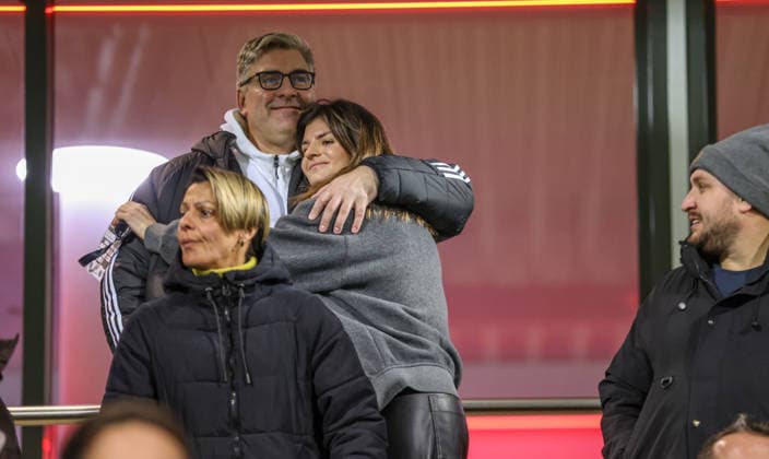 GER, Frankfurt, Eintracht Frankfurt vs FC Bayern München, Google Pixel Bundesliga, Fussball, DFB, Spielzeit 2025 2026, Stadion am Brentanobad, 12. Spieltag im Bild v.l.: Axel Hellmann (Vorstandssprecher Eintracht Frankfurt), Katharina Kiel (Direktorin Frauen Fußball Eintracht Frankfurt) DFB DFL REGULATIONS PROHIBIT ANY USE OF PHOTOGRAPHS AS IMAGE SEQUENCES AND OR QUASI-VIDEO, 07.12.2026 Copyright: HMBxMedia HendrikxHamelau