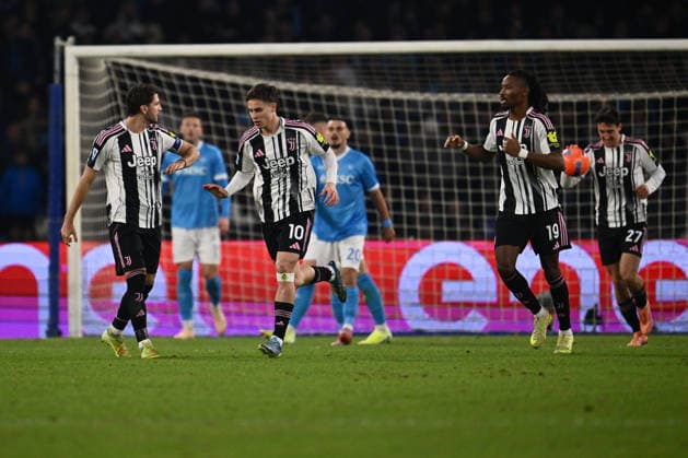 Kenan Yildiz of Juventus F.C. celebrates after scoring the goal of 1-1 during the 14th day of the Serie A Championship between S.S.C. Napoli and Juventus F.C. at the Diego Armando Maradona Stadium on December 7, 2025 in Naples, Italy.  Copyright: xDomenicoxCippitelli IPAxSportx xipa-agency.netx xx IPA_68893825 IPA_Agency_IPA68893825