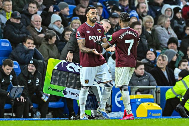 Brighton & Hove Albion v West Ham United - Premier League Callum Wilson of West Ham comes on for Crysencio Summerville of West Ham during the Premier League match between Brighton and Hove Albion and Aston Villa at the American Express Community Stadium in Brighton and Hove, on December 7, 2025. Brighton and Hove East Sussex United Kingdom  Copyright: xMIxNewsx originalFilename:fletcher-brighton251207_npMnc.jpg