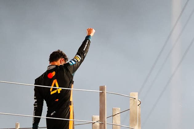 Podium of the race - Lando Norris (GBR) - McLaren Formula 1 Team - McLaren MCL39 - Mercedes f1 world champion 2025 during the Race of Sunday of the Formula 1 Etihad Airways Abu Dhabi Grand Prix 2025 atYas Marina Circuit in Abu Dhabi, United Arab Emirates, ahead of Round 24 of 24, Season Finale and driver championship decider of the 2025 FIA Formula One World Championship, WM, Weltmeisterschaft (December 4-7, 2025).  Copyright: xAlessioxDexMarco IPAxSportx xipa-agency.netx xx IPA_68897317 IPA_Agency_IPA68897317