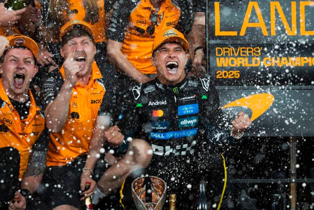 Formula 1 Etihad Airways Abu Dhabi Grand Prix 2025 Alexis Perrin OVERTAKE MAXPPP - Abu Dhabi 07 12 2025 World champion celebration 04 NORRIS Lando (gbr), McLaren F1 Team, portrait at the Formula 1 Etihad Airways Abu Dhabi Grand Prix 2025, the 24th round of the 2025 FIA Formula 1 World Championship, WM, Weltmeisterschaft at Yas Marina Circuit in Abu Dhabi, United Arab Emirates, from 4 to 7 December 2025 Abu Dhabi Yas Marina Circuit United Arab Emirates  Copyright: xOVERTAKE MAXPPPxAlexisxPerrinx OVT202512071651 OVT202512071651
