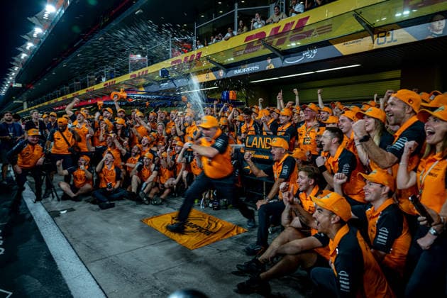 ABU DHABI, UNITED ARAB EMIRATES: Lando Norris, racing for the McLaren F1 team during the 2025 Formula 1 Abu Dhabi Grand Prix at the Yas Marina Circuit in Abu Dhabi, United Arab Emirates
