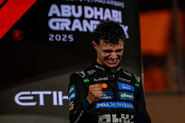 ABU DHABI, UNITED ARAB EMIRATES: Lando Norris, racing for the McLaren F1 team during the 2025 Formula 1 Abu Dhabi Grand Prix at the Yas Marina Circuit in Abu Dhabi, United Arab Emirates