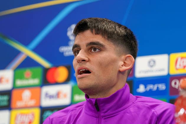 Spanien: Pressekonferenz FC Barcelona, Barca mit Barca-Spieler Gerard Martin (Barcelona 18) vor Fussball UEFA Champions League - FC Barcelona vs Eintracht Frankfurt - PK Ort: Ciutat Esportiva Joan Gamper (Barcelona, Spanien) Copyright: xJOERANxSTEINSIEKx