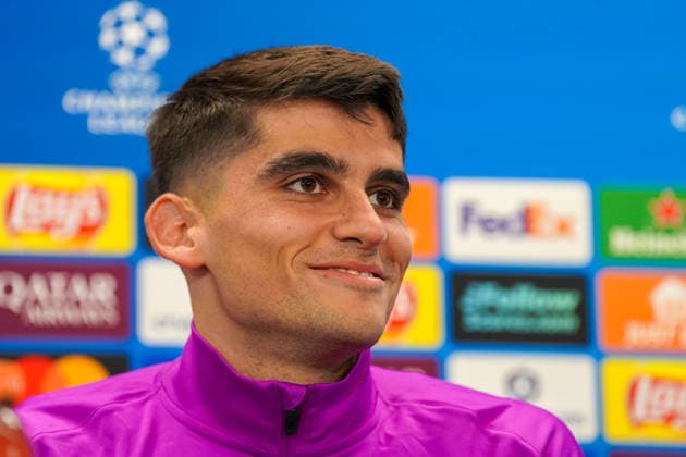 Spanien: Pressekonferenz FC Barcelona, Barca mit Barca-Spieler Gerard Martin (Barcelona 18) vor Fussball UEFA Champions League - FC Barcelona vs Eintracht Frankfurt - PK Ort: Ciutat Esportiva Joan Gamper (Barcelona, Spanien) Copyright: xJOERANxSTEINSIEKx