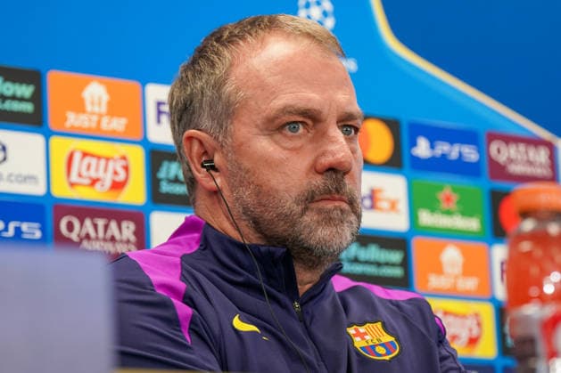 Spanien: Pressekonferenz FC Barcelona, Barca mit Hansi Flick (Trainer FC Barcelona) vor Fussball UEFA Champions League - FC Barcelona vs Eintracht Frankfurt - PK Ort: Ciutat Esportiva Joan Gamper (Barcelona, Spanien) Copyright: xJOERANxSTEINSIEKx