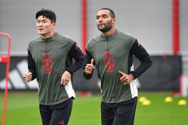v.li:Minjae KIM (FC Bayern Muenchen), Jonathan TAH (Bayern Muenchen) Abschlusstraining am 08.12.2025 Fussball Champions League,Saison 2025 26, Ligaphase FC Bayern Muenchen - Sporting CP am 09.12..2025.