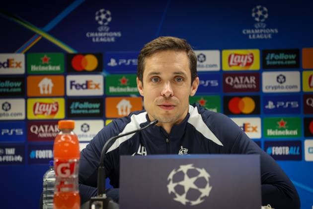 Union s head coach David Hubert pictured during a press conference, PK, Pressekonferenz of Belgian soccer team Royale Union Saint-Gilloise in Anderlecht, Brussels, on Monday 08 December 2025. The team is preparing for tomorrow s match against French team Olympique de Marseille, on the sixth day of the League phase of the UEFA Champions League tournament. VIRGINIExLEFOUR  x147409268x