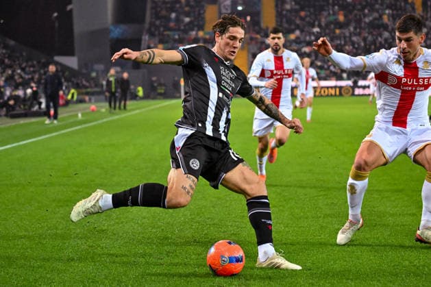 Udinese s Nicolo Zaniolo portrait in action during Udinese Calcio vs Genoa CFC, Italian soccer Serie A match in Udine, Italy, December 08 2025  Copyright: xAlessioxMarini IPAxSportx xipa-agency.netx xx IPA_68923387 IPA_Agency_IPA68923387