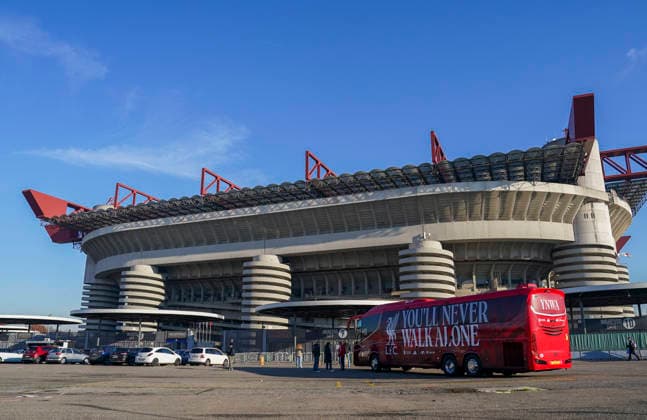 Inter Milan v Liverpool, UEFA Champions League Liverpool Team bus is seen in the stadium car park ahead of the Inter Milan v Liverpool UEFA Champions League 2025 26 League Phase MD6 match at the San Siro Stadium, Milan, Italy on 8 December 2025 Credit: Robbie Hoad Every Second Media Editorial use only. All images are copyright Every Second Media Limited. No images may be reproduced without prior permission. Copyright: xIMAGO EveryxSecondxMediax ESM-1701-0009 RobbiexHoadx xEveryxSecondxMediax